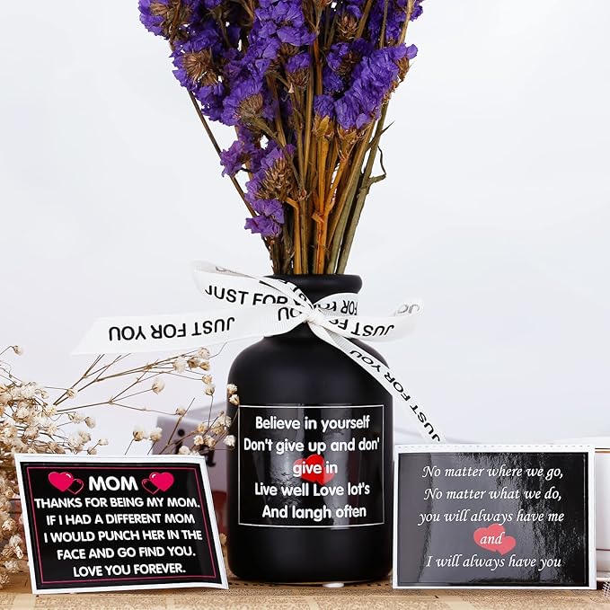 Handmade Ceramic Vase for Dried Flowers - Modern Farmhouse Home Decor, Ribbed Textured Vase for Shelf, Table, Mantel & Entryway Décor Black for Living Room & Bookshelf Display
