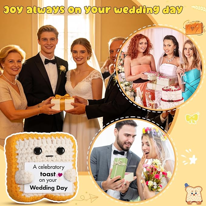Wedding Gift for Couple, Bride and Groom - Funny Crochet Toast Keepsake - Unique Bridal Shower, Engagement Gift for Mr & Mrs - Cute Home Decor & Card Alternative
