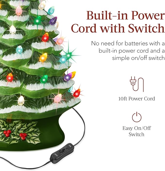 Best Choice Product 24in Extra Large Ceramic Christmas Tree, Pre-Lit Hand-Painted Tabletop XL Indoor Holiday Tree, 74 Multocolor Bulbs, LED Lights - Flocked/Green