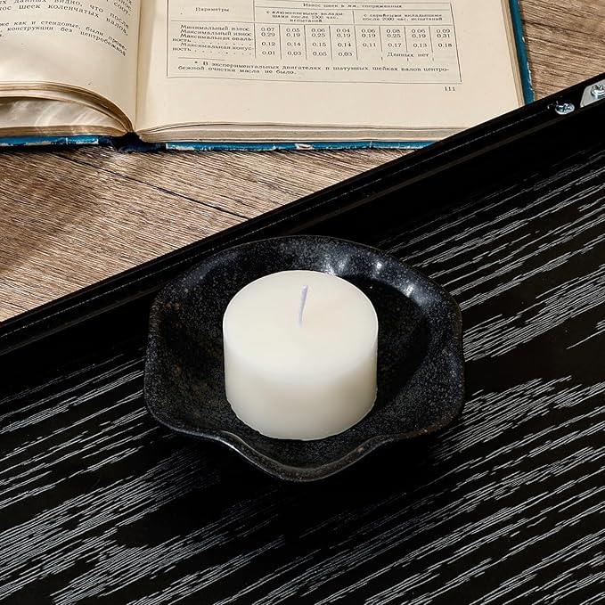 Koythin 2-Piece Ceramic Candle Holder, Aesthetics Candlestick Holders for Tea Lights, Lotus Leaf Shape Candle Stand for Mantle Table, Adorable Vintage Decor for Weddings Dining (Black)