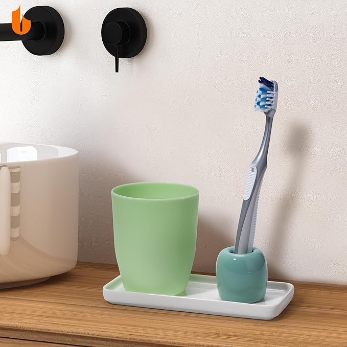 Urbanstrive Ceramic Toothbrush Holders for Bathrooms, Sleek Tooth Brush Holder Toothbrush Stand Tooth Brushing Holder, Portable Bathroom Accessories Organizer, Black, 2 Pack