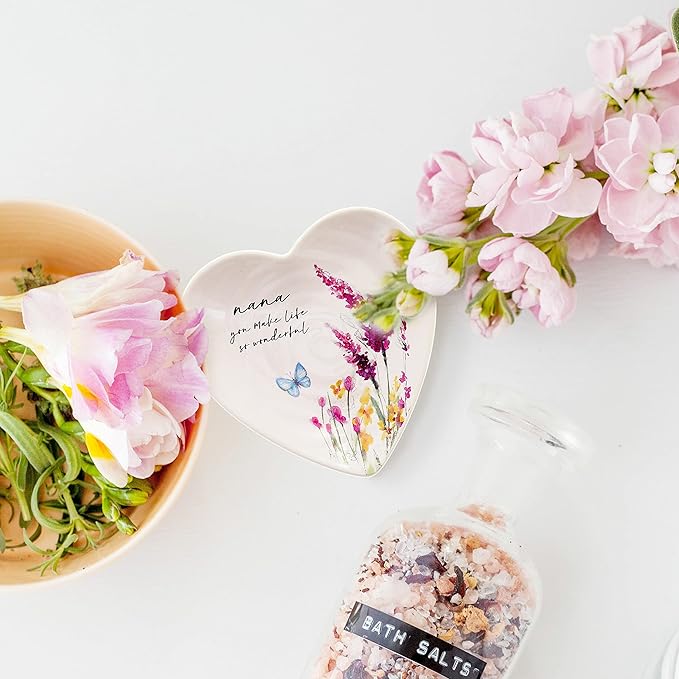 Pavilion Gift Company - Nana - Ceramic Heart-Shaped Keepsake Dish, Watercolor Floral Design, Nana Gifts, Unique Gifts for Nana, Trinket Dish, Jewelry Dish, 1 Count, 4.5IN