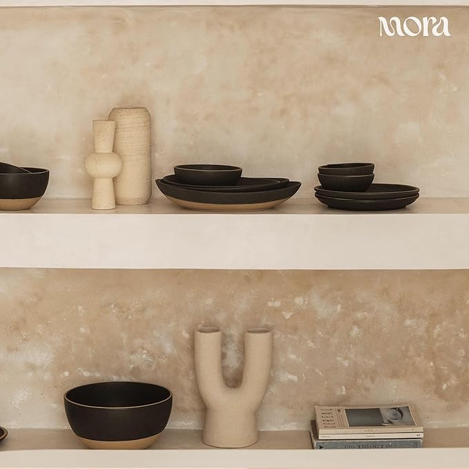 Mora Micro Ramekins Set of 4, 6oz Ceramic Pottery Baking Dishes - Microwave, Oven and Dishwasher Safe - Liquorice
