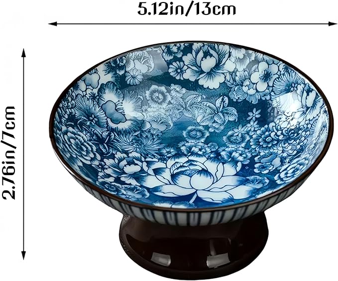 Vintage Blue and White Porcelain Tea Pastry Tray - Footed Fruit Platter, Ceramic Serving Tray, Asian Style Small Plates, Snack Dessert Nut Bowls, Japanese Chinese Phoenix Design