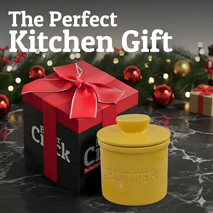PriorityChef Butter Crock with Lid with Water Line, Ceramic French Butter Dish to Leave On Counter, Yellow