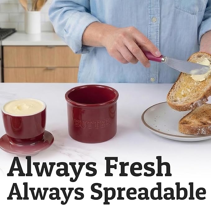 PriorityChef Butter Crock with Lid with Water Line,Ceramic French Butter Dish to Leave On Counter, Winery