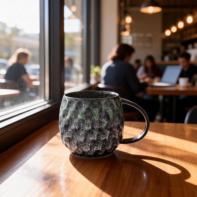 20oz Large handle Ceramic Coffee Mug, Handmade Glaze Color Changing Mug with Easy-Grip Handle, Unique Handcrafted Tea Cup for Home, Office, Gift Giving (cyan)