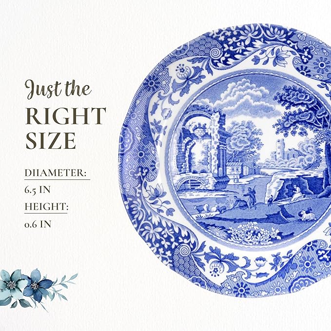 Royal Worcester Spode Blue Italian Bread and Butter Plate | Dessert and Appetizer Plate | Round Blue and White Plate | 6.5 Inch | Dishwasher and Microwave Safe | Made in England