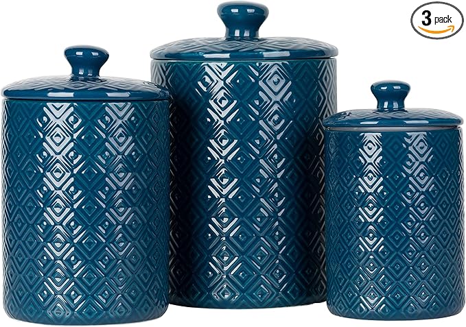10 Strawberry Street Diamond Embossed Kitchen Canister Set, Set of 3, Diamond Blue