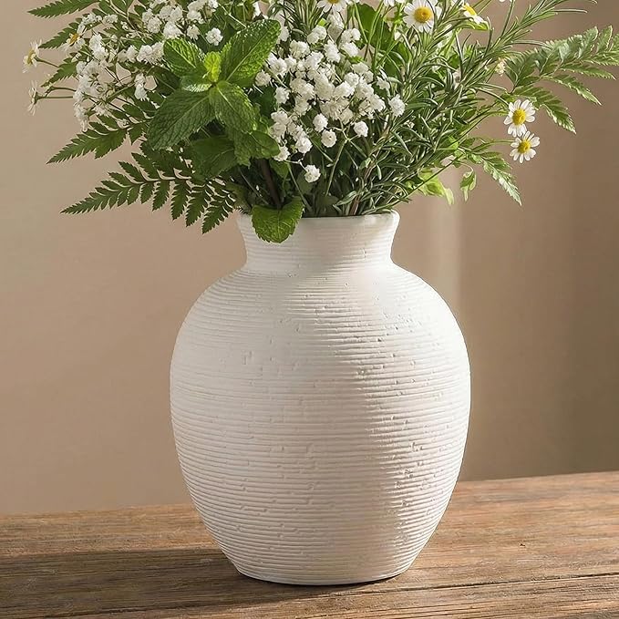 Ceramic Flower Vase Home Decor - 7.4 Inch Vintage Ceramic Vase Large Vases for Decor Living Room Large Ceramic Vase for Dining Room Bathroom Indoor and Outdoor Decoration
