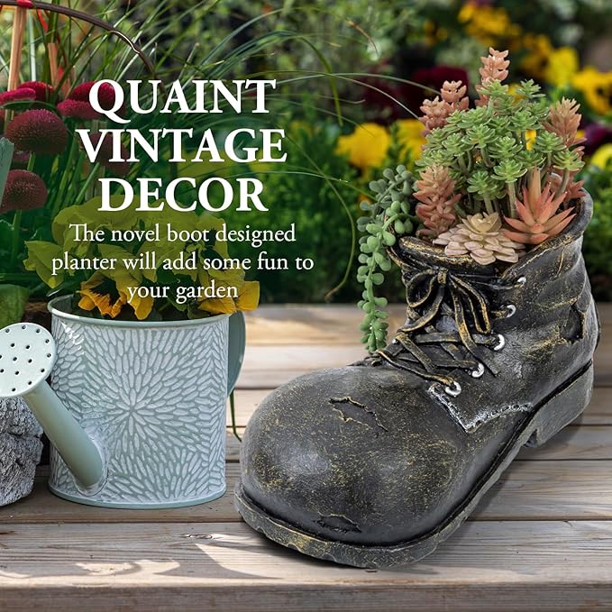 MyGift Vintage Boot Planter, Ceramic Garden Decorative Planter - Indoor/Outdoor Cowbot Boot Design Flower Pot for Succulent Plant, Cactus, Herbs and Flowers