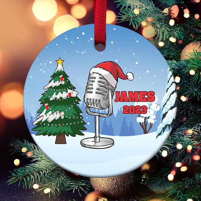 Personalized Singer Christmas Ornament, Microphone Christmas, Xmas Singing Lover Ornament, Custom 2025 Decoration