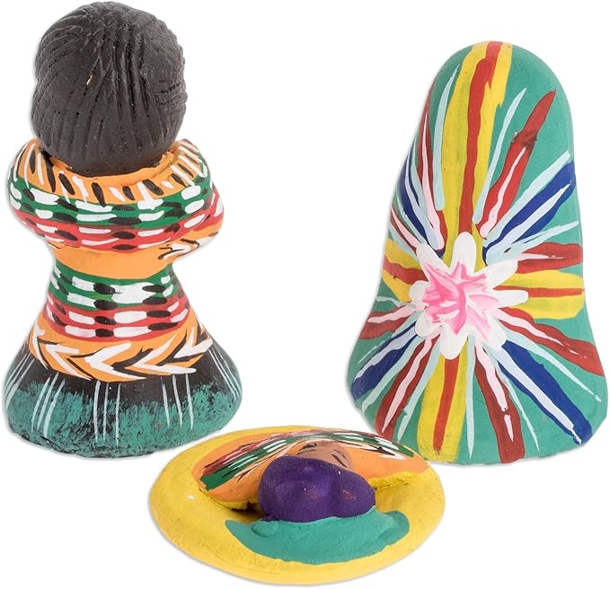 NOVICA Handmade Ceramic Nativity Scene | Multicolor Ornaments Scenes Painted | Small Figurines | Christian Religious | Artisan Crafted Home Deco | Guatemala 2" H x 1" W x 1.2" D (3 Pieces)