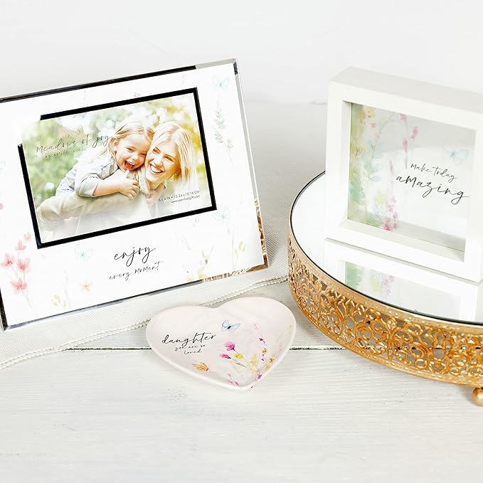 Pavilion Gift Company - Daughter - Ceramic Heart-Shaped Keepsake Dish, Watercolor Floral Design, Unique Daughter Gifts, Trinket Dish, Ring Holder, Jewelry Dish, 1 Count, 4.5-Inches