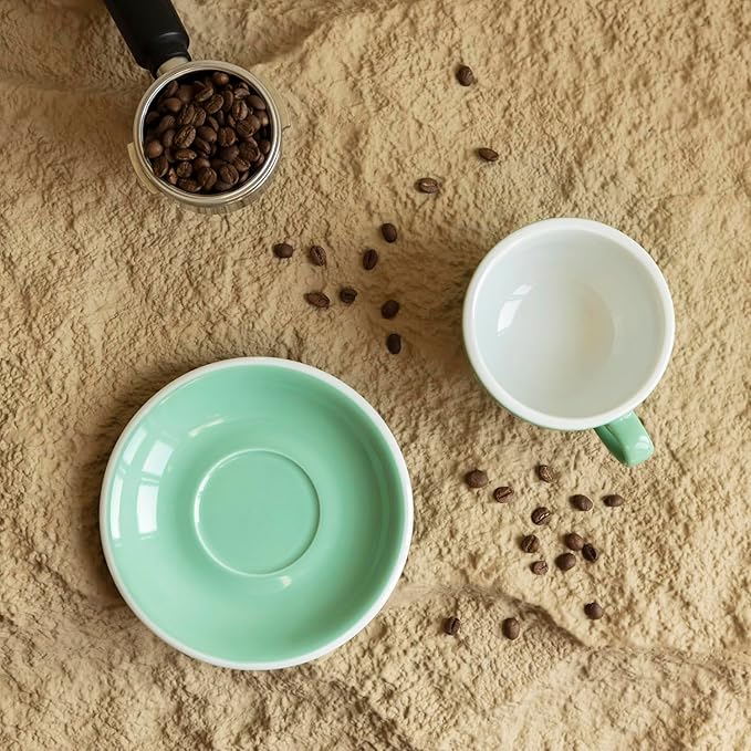 Loveramics Cappuccino Cup with Saucer, 8 oz Ceramic Coffee cup with Round Bottom for Cappuccino, Latte, Tea, Espresso, Thick-walled Stoneware Cup Set for Barista - Regular Colours (Mint, 8OZ)