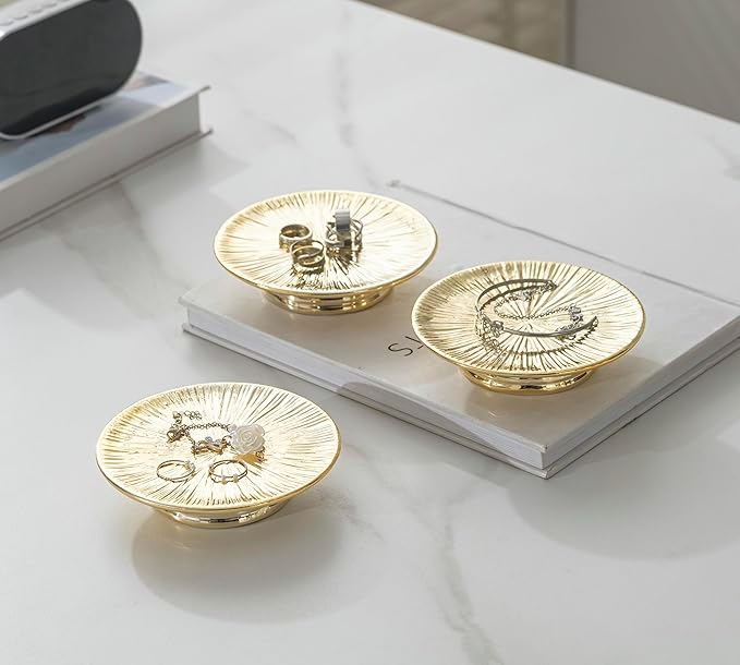 Ceramic Gold Candle Plate Set, 3-Piece – Decorative Candle Holder Tray for Pillar Candles, Jewelry, Trinkets or Bathroom Counter – Elegant Gold Finish for Tabletop & Home Décor