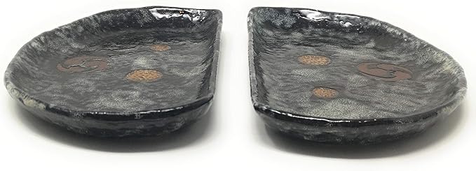 TJ Global Set of 2 Ceramic Semi-Circle Shape Japanese Pottery Sushi Plates (9" x 5.5")