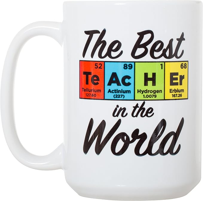 Artisan Owl The Best Teacher Mug – 15oz Funny Science Large Ceramic Tea & Coffee Cup with Periodic Table – Thoughtful Present for Teachers, Christmas or Appreciation Week