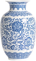 Blue and White Vase, Chinoiserie Porcelain for Living Room Shelf, Entryway Decor & Blue and White Home Centerpiece, Blue Vases Home Décor,11" H