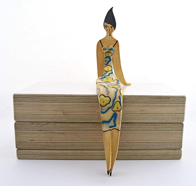 Large Sitting Woman Decorative Ceramic Sculpture Handmade and Handpainted with Multicolored Foc-Art Decoration. 9,84" x 3,54" x 11,02"