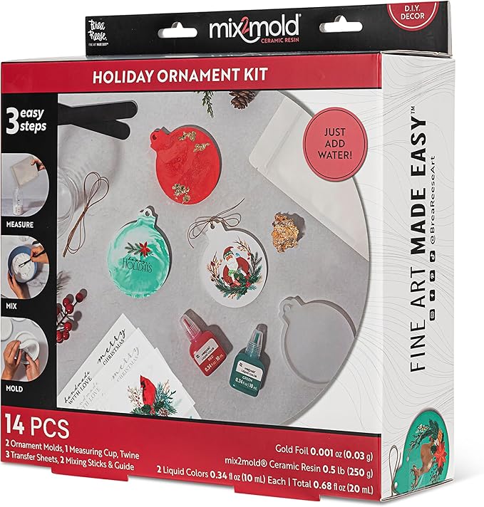 Brea Reese: Mix2Mold Ceramic Resin Holiday Ornament Kit - DIY 6 Resin Ornaments, All-in-1 Mold Craft Kit, Holiday-Themed, Festive Adult Art Activity