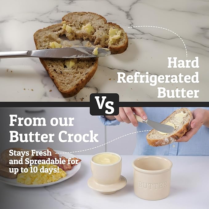 PriorityChef Butter Crock with Lid with Water Line,Ceramic French Butter Dish to Leave On Counter, Cannoli Cream
