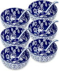 Japanese Ceramic Bowls Set of 6, 28 Oz Large Asian Porcelain Ramen Soup Salad Cereal Noodle Bowl with 6 Spoons, Deep Bowl for Kitchen Decor and Housewarming Gift, Dishwasher & Microwave Safe