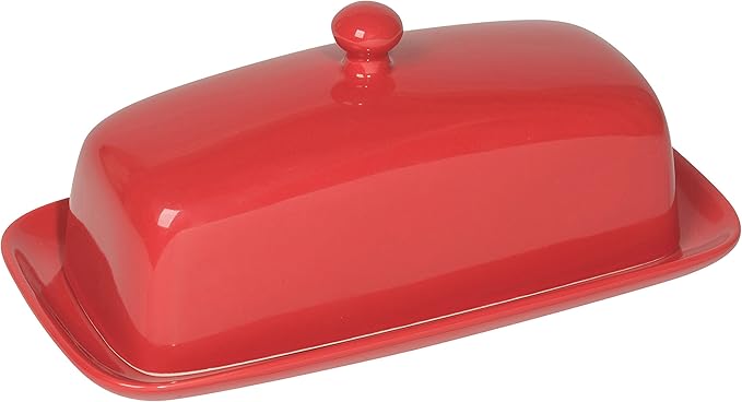 Now Designs Stoneware Rectangle Butter Dish with Lid, Red 4.5 x 8 in