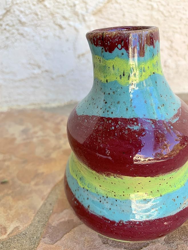 Striped Clay Pitcher Bottle, Handmade Artisan Kitchen Ceramic Dinnerware Cruet