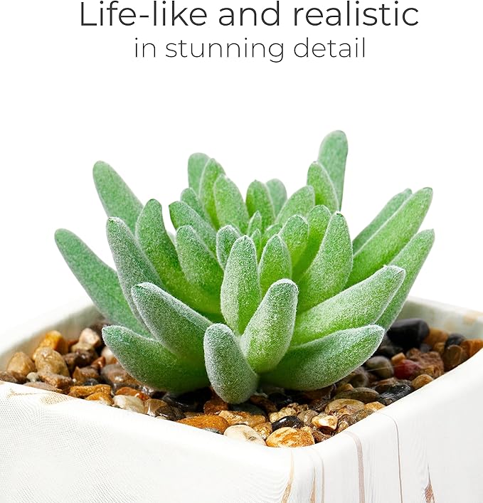 Nordik Square Marble Pots with Gold Vein Accents - Set of 3 - Modern Office and Home Decor - Lifelike Faux Plants - Artificial Desk Plants for Office and Bathroom - Mini Indoor Cactus