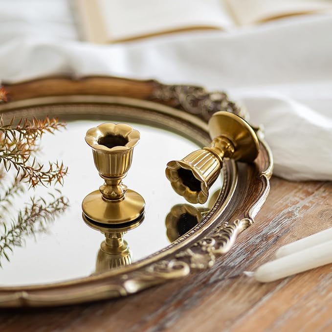 Vintage Candlestick Candle Holders Brass - Romadedi Taper Gold Candle Stick Victorian Style for Table Centerpiece Wedding Reception Festive Christmas Mantel Decoration or Home Decor Set of 6