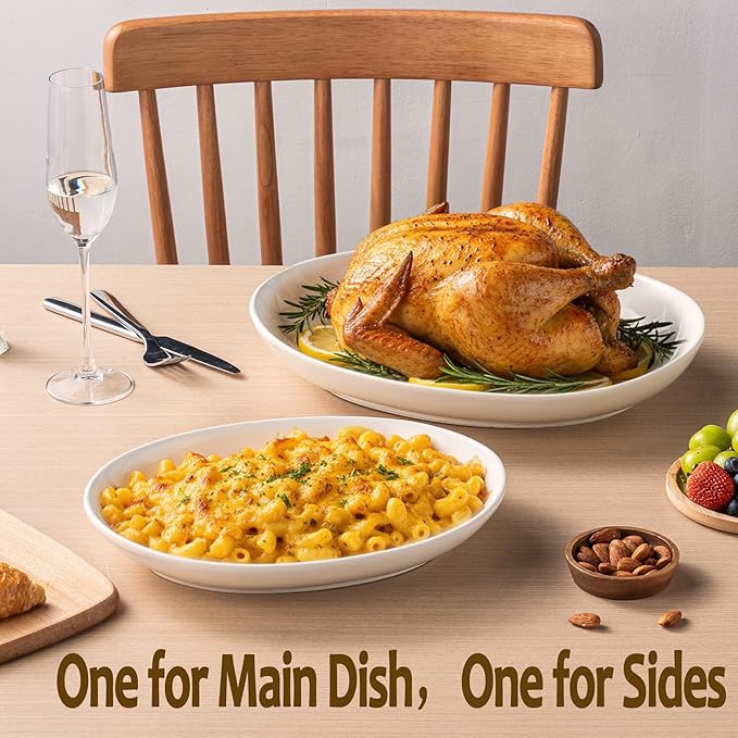 12"/14" Oval Serving Platters Set, Large Ceramic Oval Serving Dishes for Entertaining, Turkey, Fish, Salad, Appetizers, Deep Elipse Plate, Set of 2