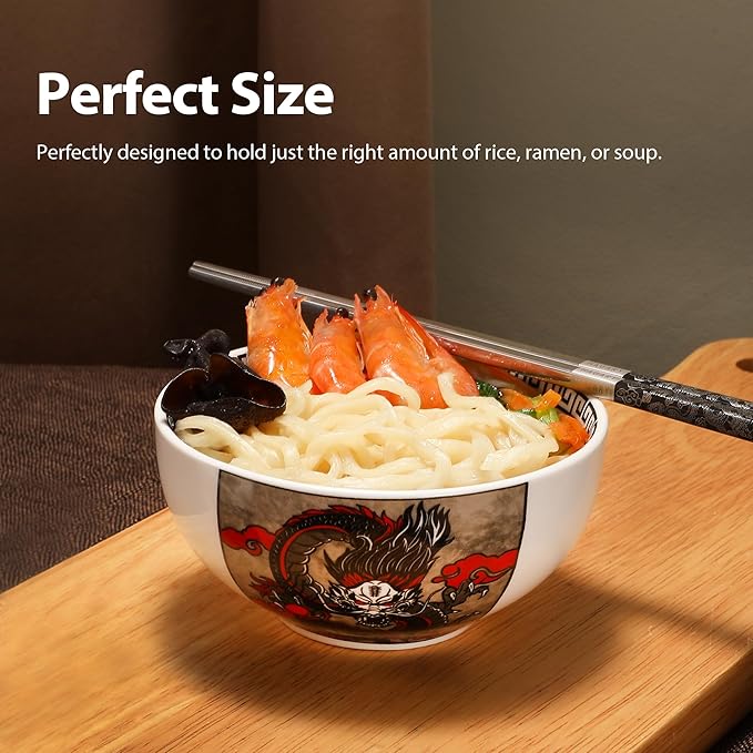 Hagary Dragon Rice Bowl Ceramic Bowl Japanese Korean Soup Bowl Pasta Salad Dessert Small Serving Bowl Housewarming Wedding Gifts Designed in Korea (No chopsticks) (Black, 10 oz – 1pc)