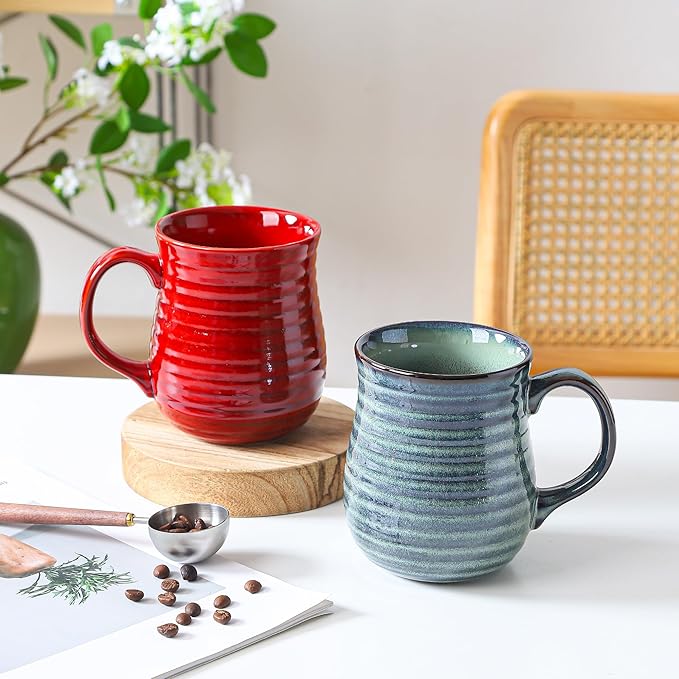 23 oz Large Ceramic Coffee Mugs, Handmade Cup with Large Handle, Big Tea and Coffee Cups for Office and Home, Microwave and Dishwasher Safe (Red)
