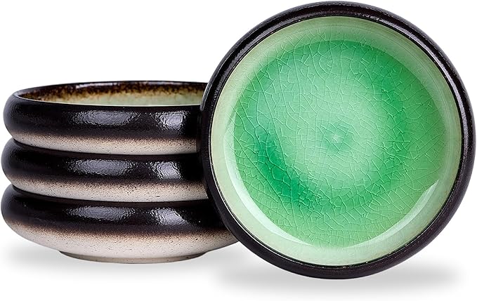 Ceramic Dessert Plates Set of 4, 6 Inch Mini Appetizer Plates Set, Stoneware Small Plate Set for 4, Handmade Round Dishes for Home Decor, Microwave,Oven,and Dishwasher Safe, Green