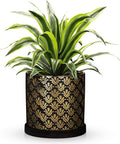 Ceramic Plant Pots with Drainage Hole & Saucer, Black & Gold Ceramic Planter Pot for Indoor & Outdoor Use, 5.5" Small Plant Pots Decorative Flowerpots for Succulents, Herbs, Cactus, Orchids Planter