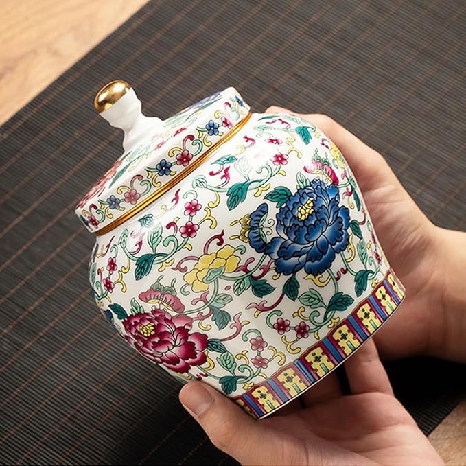 Ceramic Jar with Lid - Airtight Kitchen Canisters for Coffee and Tea Storage - Decorative Ceramic Canister (colorful)