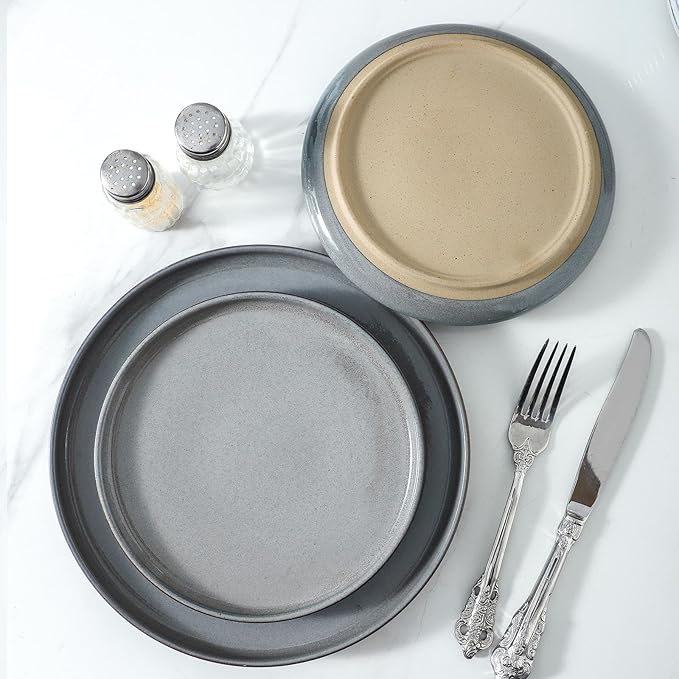HASENSE Ceramic Dessert Plates Set – 8 Inch Premium Proclaim Dishes, 4 Piece Gray Plates Set Ideal for Serving Dessert, Snack or Vegetable, Dishwasher Safe and Microwave Safe for Daily Dining