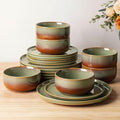 TheTerra Ceramic Dinnerware Sets for 6, 18 Pieces Handmade Reactive Glaze Plates and Bowls Set, Scratch Resistant Dish Set, Oven & Microwave & Dishwasher Safe, Sage Umber