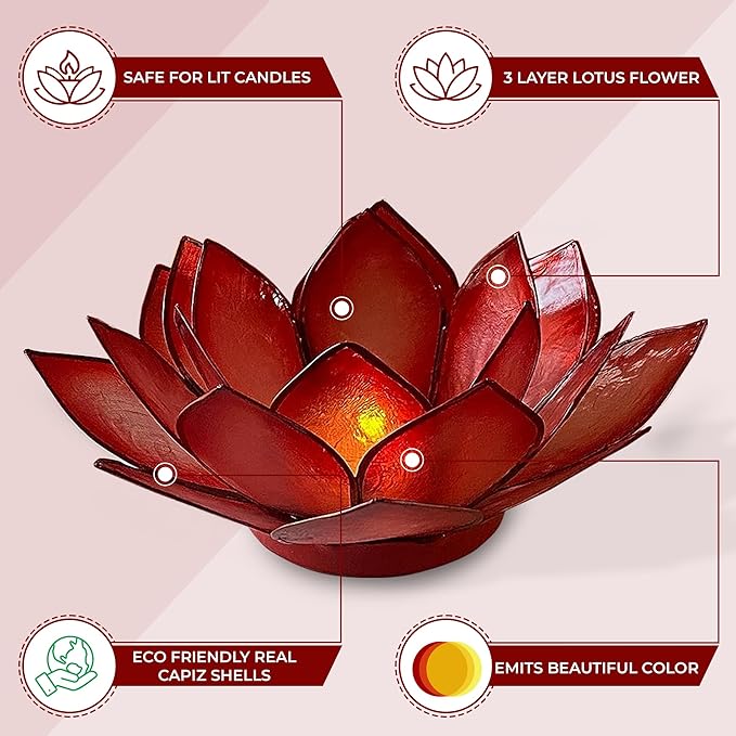 Om Gallery Capiz Shell Lotus Flower Decor Tealight Candle Holder for Serene Ambiance - Handmade Decorative Candle Holders for Meditation, Yoga, and Relaxation, Horizon