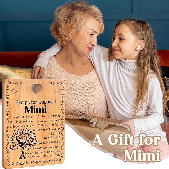Mimi Gifts - "Recipe for a Special Mimi" Gift for Mimi Cutting Board Set, Bamboo-Made Engraved Utensil Set Best Mimi Ever Presents Cutting Board, Mimi Present for Grandma.