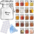 SKOCHE Spice Jars 20 Pack Small 4 oz Glass Jars with Airtight Hinged Lids, Spice Herb Jars with Labels and Silicone Funnels, 4oz Glass Jars with Lids Ideal for Spice Herbs