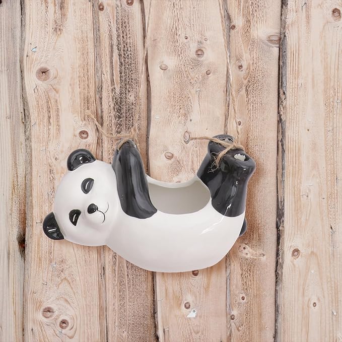 Ceramic Panda Animal Planter Pot Hanging Flowerpot for Indoor Succulents Bonsai Container Home Office Garden Decoration