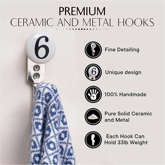 IndianShelf 1 Piece Ceramic, Zinc Decorative Cute Hooks for Hanging Coats, Jackets, Leash, Hat, Towel, Backpack, Purse, Handbag (White)