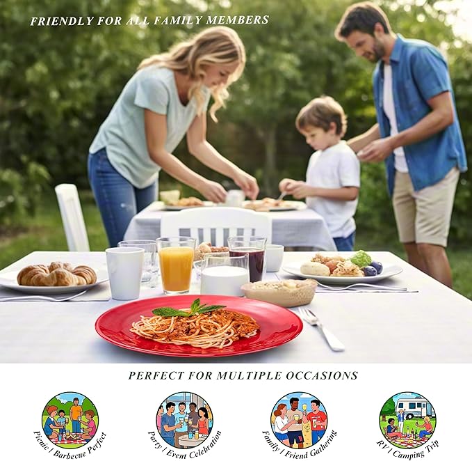 11-Inch Melamine Plates (Set of 6) - Unbreakable and Reusable Plastic Dinnerware with Ceramic Feel, Stackable and Dishwasher-Safe - Versatile for All Meals (Multicolor)