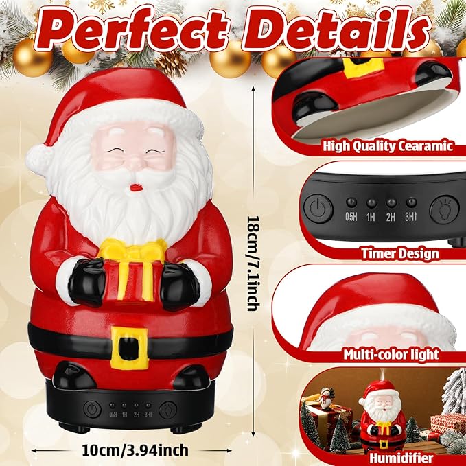 120ml Retro Santa Claus Ceramic Santa Claus Diffuser Christmas Essential Oil Diffuser Gift Holiday Present for Essential Oil Small Aromatherapy Humidifier Warmer for Home Office Decor