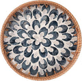 YANGQIHOME Round Serving Tray with Handle, Rattan Tray with Decorative Mother of Pearl Inlay, Round Wicker Trays for Home Decor, Coffee Table, Gifts, Dining, 11.8 inch