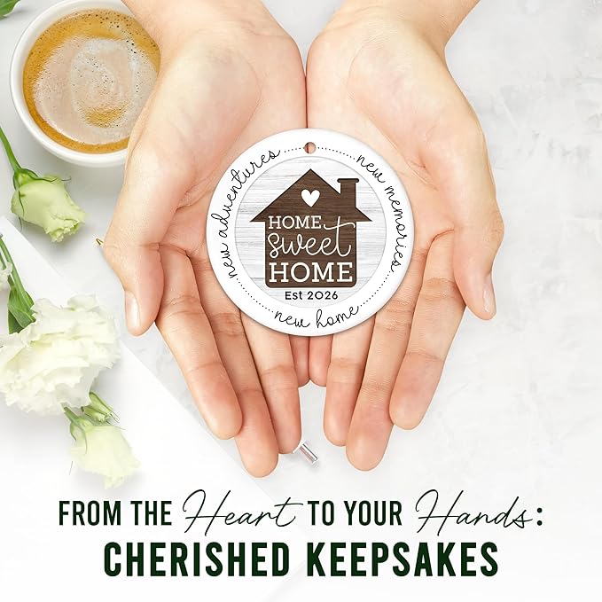 HEXMOZ New Home Gift Ideas - New Home Ornament 2026 - Best Housewarming Gifts 2026 - House Warming Gifts for Owners, Couples, Men, Women - First House Ornament, Our First Christmas Ceramic Keepsake
