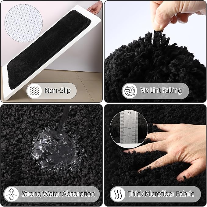 Bathroom Set - Black Bathroom Accessories Set, Bathroom Sets with Shower Curtain and Rugs, 25PC Shower Curtain Set with Hooks, Soap Dispenser, Soap Dish, Toilet Brush Holder and Trash Can