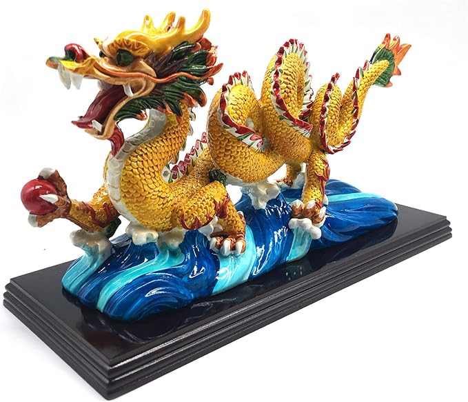 FUNSXBUG 11 Inch Large Chinese Feng Shui Dragon Statue Sculpture Figurines Feng Shui Decor Home Office Decoration Tabletop Decor Ornaments Good Lucky Gifts